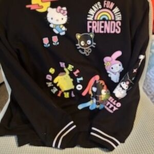 Sanrio Black and Pink Kawaii Hoodie with Vibrant Character Prints